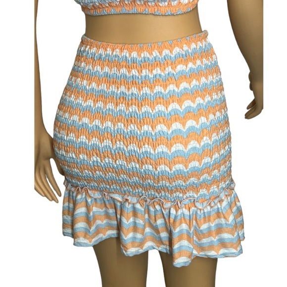 Jolie & Joy Summer Smocked Skirt Set printed peach blue white multicolor size XL - Picture 8 of 16